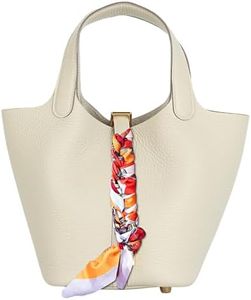 Lafillmiss Leather Handbag (Scarf Detaches) Genuine Leather Bucket Bag for Women,Market Tote Bags with Metal Clasp(milky white)