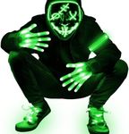 AMENON 4 Set Halloween LED Mask Light Up Gloves Shoelaces Armbands Light Up Scary Mask Halloween Costume Cosplay Party for Adult Kid