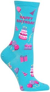 Hot Sox Women's Fun Pop Culture & Celebration Crew Socks-1 Pair Pack-Cool & Funny Gifts, Happy Birthday (Light Blue), 4-10