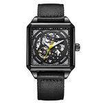 OCHSTIN Mens Square Skeleton Mechanical Wristwatch in NATO Strap (Black)