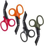Madison Supply Medical Scissors, EMT and Trauma Shears - 7.5 Inch Premium Quality Stainless Steel Bandage Scissors - Fluoride-Coated with Non-Stick Blades - 4 Pack (Black/Green/Orange/Red)