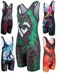 KO Sports Gear - Unisex Wrestling Singlet, Comfortable & Breathable, 4 Way Stretch, Full Range of Youth and Adult Sizes, Green Dragon, Adult M 100-125 lbs (45.3-56.6 kg)