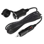 12V Cigarette Lighter Extension Cord 6FT -Car Charger Cigar Lighter Male Plug to Female Socket 18AWG Heavy Duty Extension Cable with LED Lights Extender for Air Compressor Pump and Tire Inflator 15A