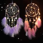 TEUVO LED Dream Catcher for Kids, Handmade Dream Catchers for Bedroom Wall Hanging Decoration (Pink and Purple)