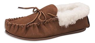 Nordvek Womens Sheepskin Slippers - Wool Lined Moccasins - Non-Slip Hard Sole # 417-100 [Chestnut] [6 UK (39 EU)]