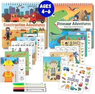 Totebook Kids Travel Educational Activity Book with Washable Markers - Car and Airplane Activities- Search and Find, Reusable Stickers for Ages 4, 5, 6 (Dinosaur & Construction)