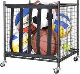 Snail Sports Ball Storage Rolling Cart Lockable Sports Ball Storage Rack with Elastic Straps, Stackable Ball Cage for Garage Storage Organizer, Compact Size But Functional, Matt Black