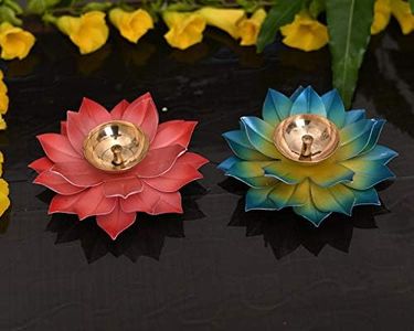 Collectible India Diya for Puja Home Decoration Item Gift, Lotus Brass Diyas Oil Lamp Pooja, Diwali Gifts (Set of 2)