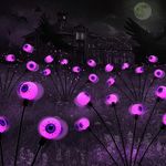 Halloween Decorations Outdoor Solar Scary Eyeball Lights, 2Packs 20LED Purple Eyeball Swaying Firefly Lights,Waterproof Solar Halloween Path Lights for Yard Garden Lawn Party Decor