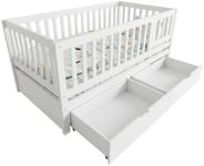 Woarvst Convertible 3-in-1 Solid Pine Wood Nursery Furniture with Storage Drawers, Adjustable Height Fence Guardrails, Twin Size