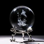 60mm 3D Laser Hummingbird Crystal Ball Paperweight Figurines Glass Crystal Ball with Stand Gift