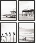 HAUS AND HUES Beach Wall Art Black and White - Set of 4 Black and White Wall Art Beach Posters, Beach Wall Decor, Black and White Wall Decor, Ocean Posters Black and White Beach (Black Frame, 8x10)