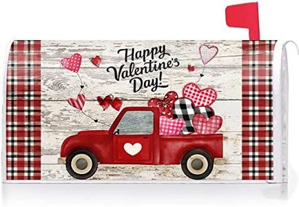 Texupday Happy Valentine's Day Love Heart Red Truck Buffalo Plaid Mailbox Cover with Magnetic Strip Holiday Mailbox Wraps Post Letter Box Cover Standard Size 21" X 18" for Garden Outdoor Yard Decor