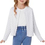 GRACE KARIN White Sweater for Girls Long Sleeve Cable Knit Button Front Cropped Cardigan 8-10 Years