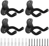 BELLE VOUS 4 Pack of Black Wall-Mounted Guitar Hangers with Screws - Hook Holder Stand for Acoustic & Electric Guitars - Fits Most Sizes - Display Bracket for Ukulele, Bass, Mandolin and Banjo