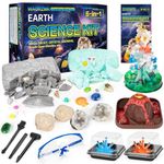 6-in-1 Science Experiments Kits for Kids Age 4-14, STEM Geology Educational Toys Gifts for Boys Girls, Mega Gemstone Fossil Dig Kit | Volcano Eruption | Open Geodes | Crystal Growing Kit