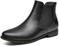 VJH confort Women's Slip on Ankle Boot, Western Almond Round Toe Low Heel Elastic Chelsea Bootie, Black Smooth, 5.5