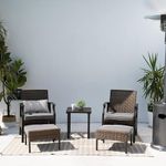 Grand patio 5-Piece Outdoor Furniture Sets Wicker Outdoor Patio Chairs with Olefin Cushions Ottomans and Coffee Table for Balcony Backyard Garden Poolside- Gray