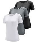 Boyzn 3 Pack Workout Shirts for Women, UPF 50+ Sun Protection Short Sleeve Running T-Shirts, Moisture Wicking Athletic Gym Yoga Shirts Tops Black/White/Grey-3P11-2XL