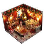 Flever Dollhouse Miniature DIY House Kit Creative Room with Furniture and Glass Cover for Romantic Artwork Gift(Christmas of Eve)