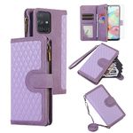 Asuwish Phone Case for Samsung Galaxy A51 5G/A 51 5G UW Verizon Wallet Cover with Tempered Glass Screen Protector and Crossbody Wrist Strap Flip Zipper Credit Card Holder Cell 51A G5 S51 Women Purple