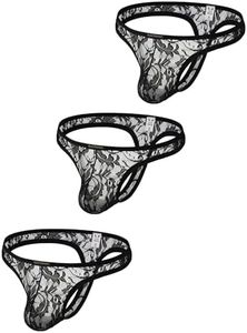 ChaoGii Men's Lace Thong Sexy Low Rise Sissy Thong Panties Sheer Mesh T-back G-string Underwear