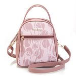 SACCI MUCCI Multipurpose Lunch Bag with Adjustable Strap a Perfect Office Bag for Women 100% Vegan Leather and Coated Duck Canvas Fabric, Lightweight and Durable (Blush- Tulip)