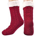 Fuzzy Socks Women Winter Warm Slipper Socks Christmas Cozy Thick Thermal Socks Men (Wine Red)