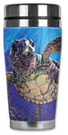 Mugzie 711-MAX"Sea Turtle" Stainless Steel Travel Mug with Insulated Wetsuit Cover, 20 oz, Black