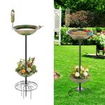 DREAMSOUL 42" Pedestal Bird Bath with Planter, Metal Bird Baths for Outdoors with 4 Prongs Stake, Outdoor Birdbath with Feeder for Garden Patio Yard Decor