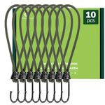 Abma Cord Bungee Cords with Hooks 23cm 10Pcs Small Bungee Ropes with Hooks Elastic Bungee Loops for Tarpaulin, Tent, Camping, Banners, Fixing - Army Green