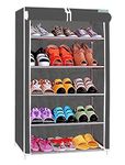 FLIPZON Multipurpose 5 Shelves Shoe Rack with Zip Door Cover & Side Pockets, Multiuse Storage Rack for footwear, Toys, clothes with Dustproof Cover (5 Shelves) (Black, Plastic)