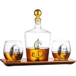 Godinger Whiskey Decanter and Whiskey Glasses Set, Bling Dollar Decanter and Benjamins Whiskey Glasses for Liquor Scotch Bourbon, Whiskey Gift Set