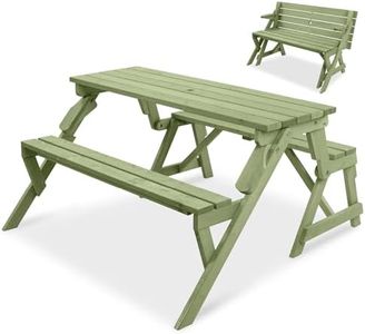 Best Choice Products 2-in-1 Transforming Interchangeable Outdoor Wooden Picnic Table Garden Bench for Backyard, Porch, Patio, Deck w/Umbrella Hole - Sage Green