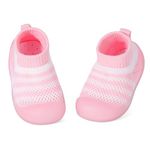 LACOFIA Sock Shoes for Baby Boys Girls First Walking Shoes Soft Sole with Grips Toddler Slipper Socks with Anti-Slip Rubber Sole Light Pink 6~9 Months