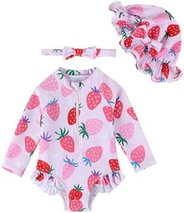 DivingBirds Baby Girls Long Sleeve Swimming Costume, Toddler Girls Swimsuit with Hat Snap and Zipper Pink for 18-24 Months
