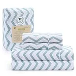 LANE LINEN 100% Organic Cotton Full Sheets Set 4-Piece Pure Percale Long Staple Soft Bedding Breathable Fits Mattress Upto 15" Deep - Cool Blue Chevron