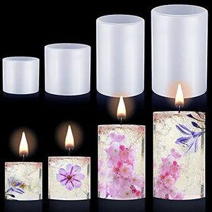 4 Pieces Cylinder Resin Moulds for Making Aromatherapy Candles Pillar Candle Silicone Moulds for Resin Casting Cylindrical Candles Epoxy Mould for Resin, Wax, Soaps, DIY Clay Crafts, 4 Sizes