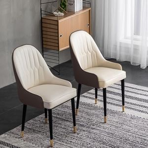 POVISON PU Leather Dining Chair Set of 8, Modern Dining Chair Beige Wingback Chair for Pub Coffee Home, Kitchen Room (Brown & Beige)