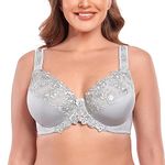 Ayigedu Women's Full Coverage Minimiser Bra Floral Lace Non Padded Plus Size Underwired Bra 36D Grey