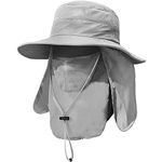 ZEXIAN Men's Wide Brim Fishing Hat Outdoor UPF 50+ Sun Protection Removable Face and Neck Flap (Light Grey)