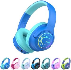 iClever Kids Bluetooth Headphones with LED Lights, 43H Playtime, Type-C Fast Charging, BTH18 Safe Volume 74/85dBA, Bluetooth5.3 Kids Headphones Wireless Aux Cord for iPad/Tablet/Travel/School, Blue