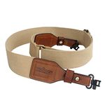 TOURBON 2-inch Cotton and Genuine Leather Shotgun Rifle Gun Sling Carry Strap - Khaki Trim with Brown (With Swivel)