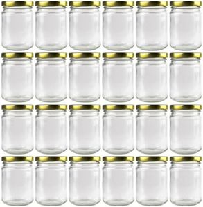 [PackMyProduct] 24 x 250ml Clear Glass Food Jar | Round Glasses Jar with 63mm Golden Twist Cap | Food Container Storage, Spices Jars, Mason Jar for Liquid Jams, Chutneys, Pickles, Sauces