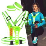 LED Reflective Vest Running Gear, 360° High Visibility Running Vest with Adjustable Waist/Shoulder, USB-C Rechargeable Running Lights for Runners Night Jogging Running Dog Walking Cycling (Green)