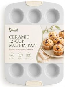 Boxiki Kitchen Ceramic 12-Cup Muffin Pan, 15.55"x11" Nonstick Cupcake Pan - Heavy Duty 0.6mm Aluminized Steel, KFCC Ceramic Coating, Oven Safe to 550°F, Rustproof & Warp Resistant Baking Pan