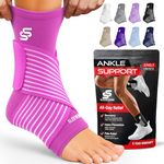 Sleeve Stars Ankle Brace for Women & Men, Ankle Wrap for Sprain, Compression Sleeve for Plantar Fasciitis Relief, Easy Customizable Support: w/Removable Strap (Single/M:10"-12"/Hot Pink)