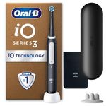 Oral-B iO 3 Matt Black Ultimate Clean Electric Toothbrush, 1 Refill Holder, 1 Charger Pouch, 1 Travel Case, Designed by Braun