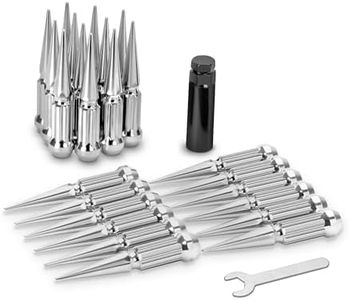 KSP 5"H Longer Spike Lug Nuts,1" Wider Bullet Lugnuts Compatible With Chevy Silverado GMC Sierra 1500 F150 Ram 1500,M14x1.5 Spline Spiked Wheel Nut in Aluminum Top Especially For Off-road Larger Tires