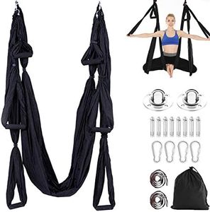 Aerial Yoga Swing Set Trapeze Yoga Hammock Kit Ultra Strong Antigravity Yoga Flying Sling Inversion Swing Tool Set for Air Yoga Inversion Fitness (Black)